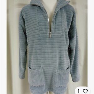 Soft Surroundings furry Lt Blue Quarter-Zip Sweater